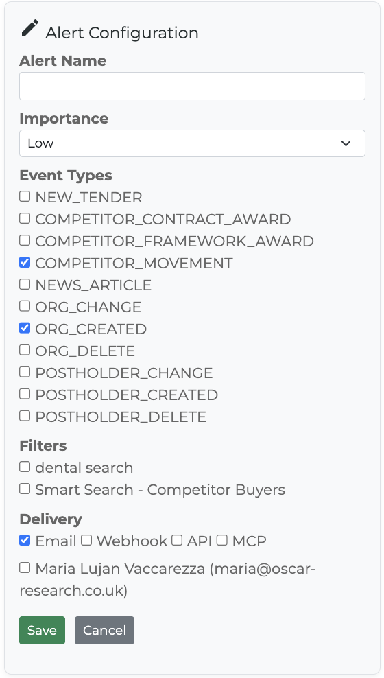 Alert Configuration form
